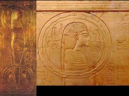 The sun god and the Ouroboros, image on a golden shrine in the tomb of Tutankhamun.